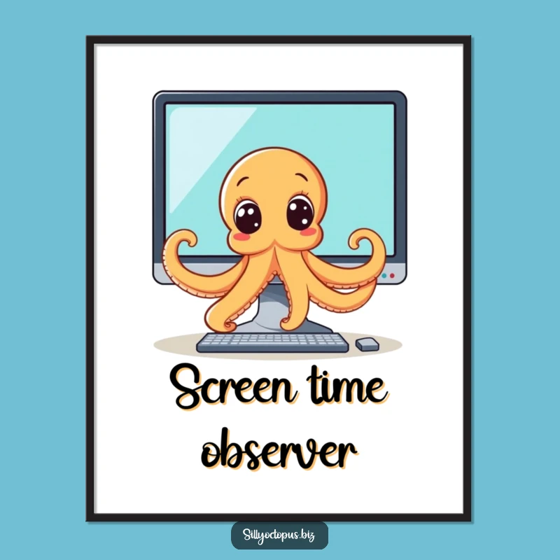 Funny Octopus Monitor Peek Digital Art - Instant Tech & Humorous Decor