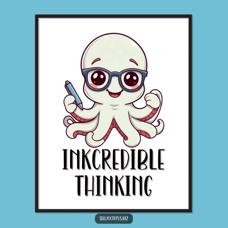 Funny Smiling Octopus Poster - Cute Office Glasses Wall Art Gift