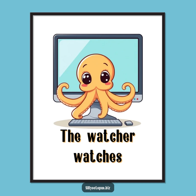 Funny Octopus PC Peek Poster - Quirky Tech Wall Art & Gift