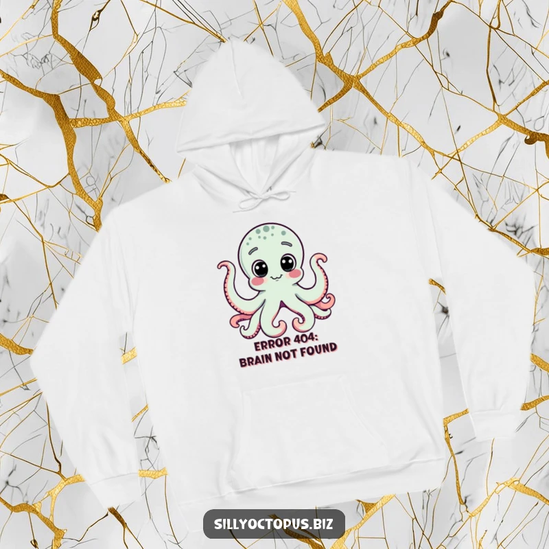 Funny octopus with large, curious dot eyes captivated by a computer screen, perfect cozy and humorous tech wear.