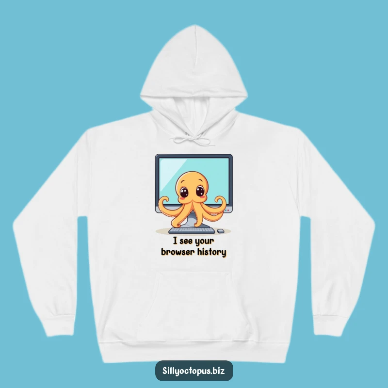 Funny Octopus Monitor Peek Hoodie - Cozy & Humorous Tech Apparel
