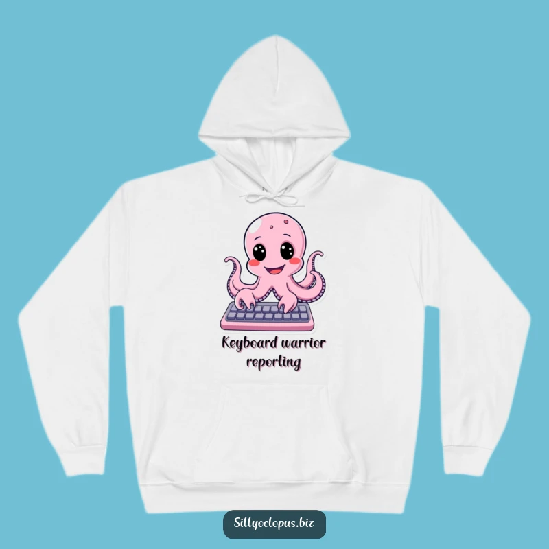Funny Joyful Octopus Typing Hoodie: Cozy and Happy Blogger Gift