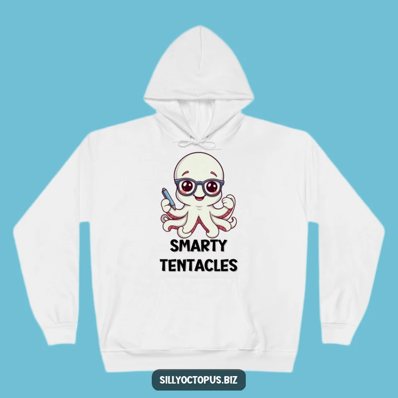 Funny Smiling Octopus Hoodie - Cozy Office Glasses & Pen Sweatshirt
