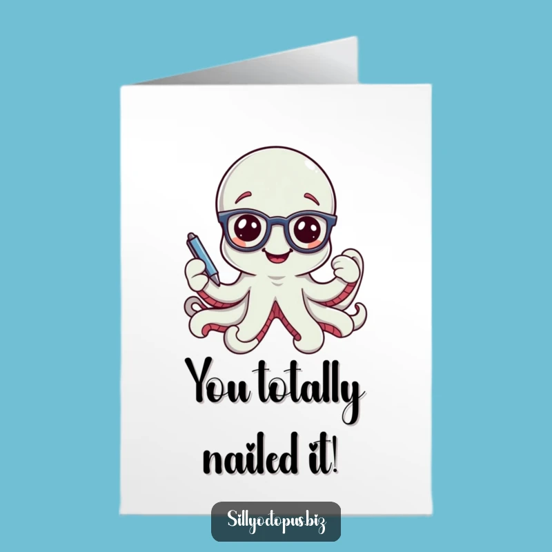 Free Printable Smiling Octopus Congrats Card - Dapper Office Glasses Downloadable