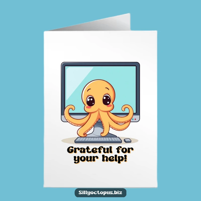 Free Printable Thank You Card: Octopus Behind Monitor, Funny Downloadable Gift!