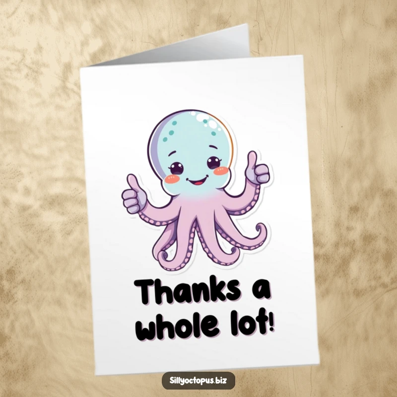Funny free printable thank you card: a happy octopus giving a thumbs up with two arms, expressing enthusiastic gratitude.