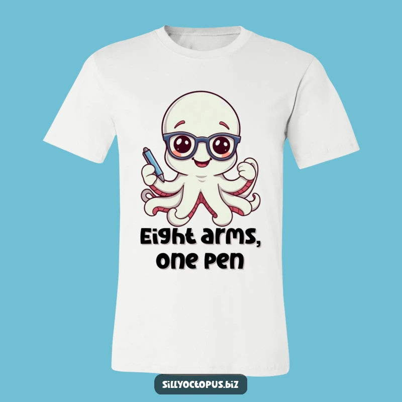 Funny Smiling Octopus T-Shirt - Cute Office Glasses Graphic Tee Gift